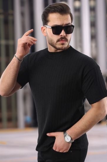 Erkek Kısa Kollu örgü Kumaş Bisiklet Yaka T-shirt resmi
